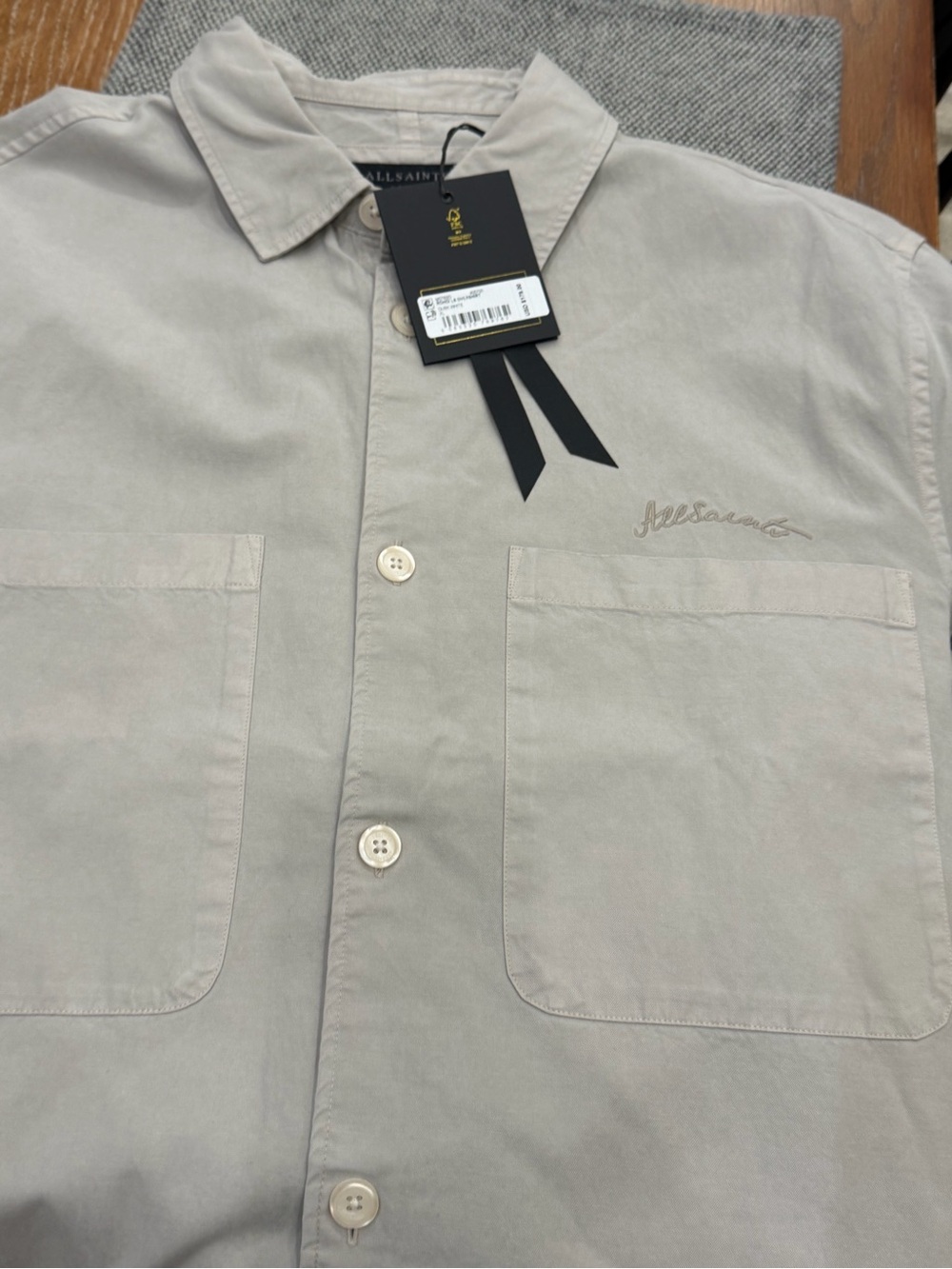All Saints Light Beige Pocket Button-Down Shirt